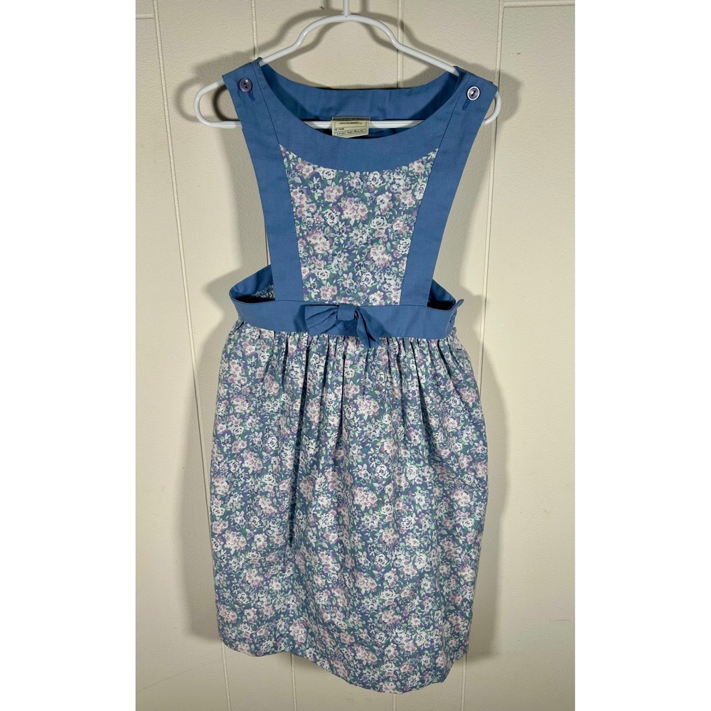 Laura Ashley VTG Girls Blue Floral Pinafore Dress Cotton Made in UK 5-6 Years‎